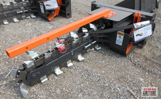 Wolverine TCR-12-48H Skid Steer 8" Wide Hydraulic Trencher, 48" Boom With Hoses And Couplers S# 1492