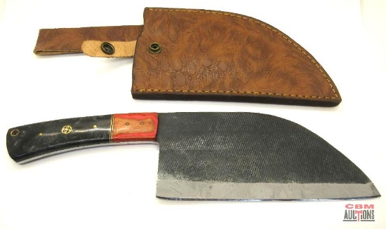 Damascus Clever Knife With Leather Sheath *Office