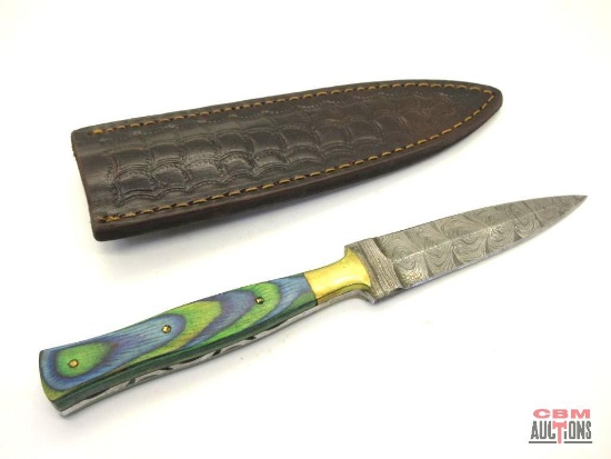 Damascus Knife With Leather Sheath *Office
