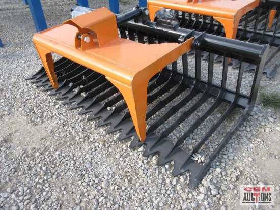 KC 76" Skid Steer Industrial Rock Grapple Skeleton Bucket With Single Cylinder With Hoses, #630 *2