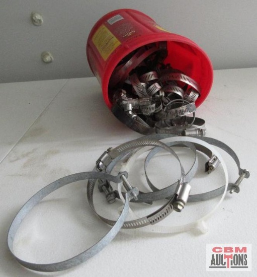 Red Plastic Can Of Hose Clamps *C3
