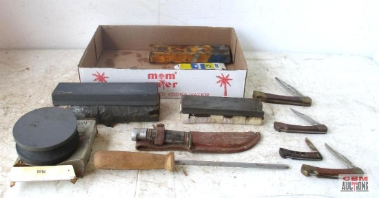 Assorted Knives And Wet Stones
