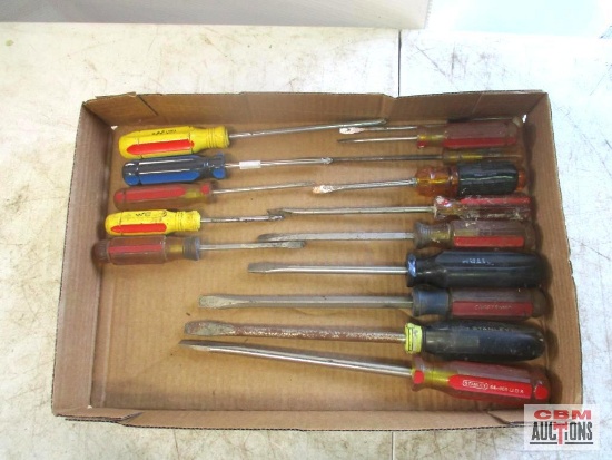 Box Of Assorted Screwdrivers, Including Some Craftsman