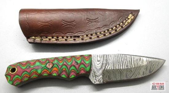 Damascus Knife With Leather Sheath