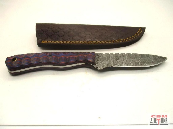 Damascus Knife With Leather Sheath