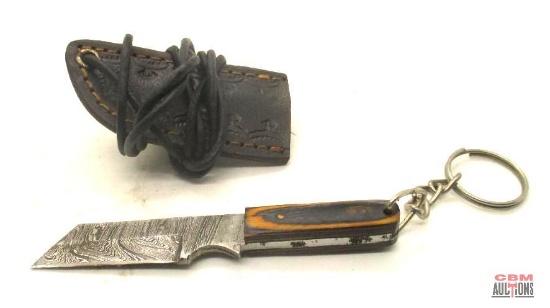 Mini Damascus Keychain Knife With Sheath