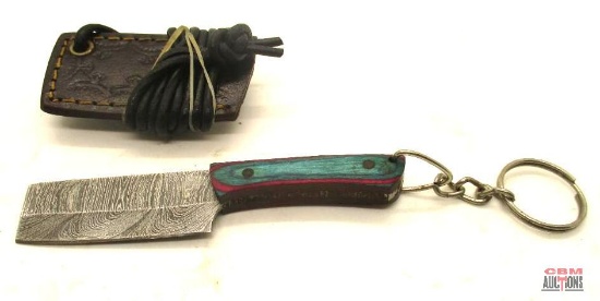 Mini Damascus Keychain Knife With Sheath