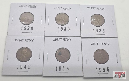Wheat Penny 1928, 1935, 1938, 1945, 1954, 1956