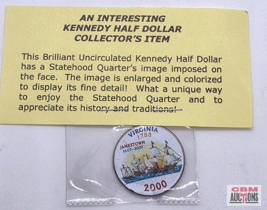 Uncirculated Kennedy Half Dollar with the Virginia Statehood Quarter's image imposed on the face