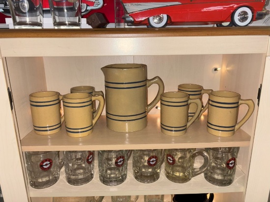 6 Root Beer mugs, Buckeye Pottery, Stoneware and Pitchers