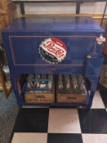 Pepsi- Cola Pop Cooler (blue) on wheels- sells with 2 crates of pepsi-cola