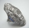 ART DECO PLATINUM 1.58 CT DIAMOND SAPPHIRE RING w/ COA, circa 1935,