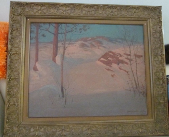 SVEND SVENDSEN OIL PAINTING WINTER TWILIGHT LANDSCAPE