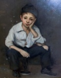 PAUL EDMUND GRAF SWEDISH OIL PAINTING BOY SMOKING CIGARETTE 1894