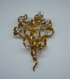 GRAPE VINE FORM 18KT GOLD DIAMOND FRENCH ART NOUVEAU STYLE PENDANT BROOCH