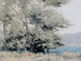 ANDRE GISSON FIGURES IN A FIELD WITH TREES OIL PAINTING