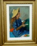 ROBERT PHILIPP TEA TIME GIRL YELLOW HAT OIL PAINTING