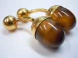 1950'S 14KT GOLD TIGER EYE ACORN FORM MEN'S CUFFLINKS