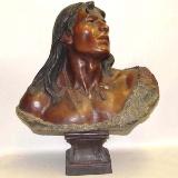 19c FRIEDRICH GOLDSCHEIDER AMERICAN INDIAN CERAMIC BUST,  Vienna Austrian;