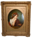 GIUSEPPE MAZZOLINI OIL PAINTING MAIDEN AUTUMN PORTRAIT, 19th Century Italian