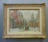 WINTER IN CENTRAL PARK GUY WIGGINS NYC OIL PAINTING with COA Letter