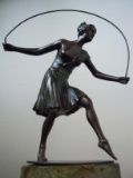 ART DECO BRONZE SCULPTURE Of ATALANTA SEMI NUDE On MARBLE