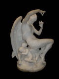 EMILE ANDRE BOISSEAU MARBLE STATUE CREPUSCULE TWILIGHT WINGED ANGEL w SLEEPING CHERUBS