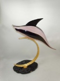 LICIO ZANETTI ITALIAN MURANO GLASS JUMPING DOLPHIN Golden Arc Sculpture Statue, signed Licio Zanetti