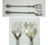 1862 CHASED GEORGE B. SHARP ANTIQUE BALL PATTERN AMERICAN SILVER COCKTAIL FORK GOTHIC STYLE TRIDENT