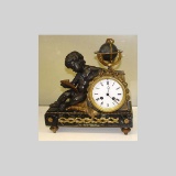 19C FRENCH GILT SPELTER CHERUB ASTRONOMER MANTLE CLOCK