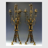 19C FRENCH EMPIRE GILT BRONZE 3 LIGHT CHERUB CANDELABRA