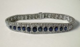 ART DECO 10.76CT 18KT WHITE GOLD DIAMOND SAPPHIRE BRACELET