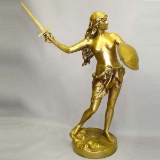 FRENCH NUDE FEMALE WARRIOR GARDEN SCULPTURE STATUE signed J. GARNIER