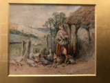 MYLES BIRKET BIRKETT FOSTER 'Feeding the Ducklings' PAINTING, WATERCOLOR n PENCIL