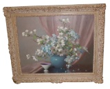 A D GREER DOGWOOD & BLUE HYDRANGEA STILL LIFE PAINTING