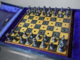 COLLINS COOK EDWARDIAN STERLING SILVER TRAVEL CHESS SET