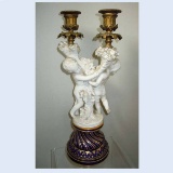 DORE BRONZE SEVRES PUTTI CHERUB CORNUCOPIA CANDELABRA