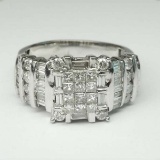 14K WHITE GOLD ROUND BAGUETTE PRINCESS CUT DIAMOND RING