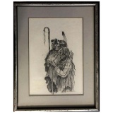 JOE NEIL BEELER PROUD INDIANS STANDING GROUND CHARCOAL DRAWING