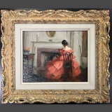 MARGUERITE STUBER PEARSON READING BY FIRE OIL PAINTING