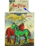 DAVID DAVIDOVICH BURLIUK RED AND GREEN HORSE OIL ON PANEL RUSSIAN AMERICAN PAINTING LISTED