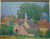 GEORGE LAURENCE NELSON BRITTANY HOUSES OIL ON PANEL PAINTING AMERICAN IMPRESSIONIST
