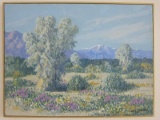 CARL SAMMONS LANDSCAPE OIL PAINTING SMOKE TREES & WILDFLOWERS, LA QUINTA CANYON, PALM SPRINGS CA