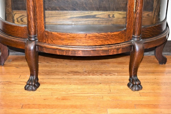 Antique Oak Bow Front Curio Cabinet