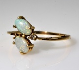 10K Gold, Opal, and Diamond Ring