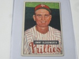 1951 BOWMAN BASEBALL COLOR #185 - JIMMY BLOODWORTH VINTAGE PHILLIES CARD