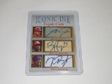 2020 ACEO ICONIC INK TRIPLE - MIKE TROUT BRYCE HARPER KRIS BRYANT TRIPLE FACSMILE AUTOGRAPH CARD