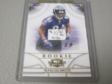 2008 DONRUSS THREADS - MARCUS SMITH AUTOGRAPHED ROOKIE CARD #'D 055/299 BALTIMORE RAVENS ROOKIE CARD