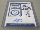 2019 PANINI CONTENDERS FOOTBALL #237 - MARVELL TELL ILL AUTOGRAPHED ROOKIE CARD INDIANAPOLIS COLTS