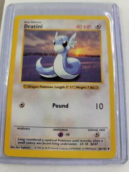 Original POKEMON Base Set SHADOWLESS Dratini #26/102 UNCommon Card